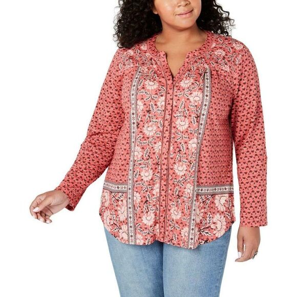 Style & Co Cotton Floral Long Sleeve Shirt 1X NWT - Picture 1 of 4